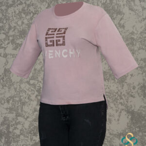 تیشرت کراپ چاکدار چاپ دار دورساتین