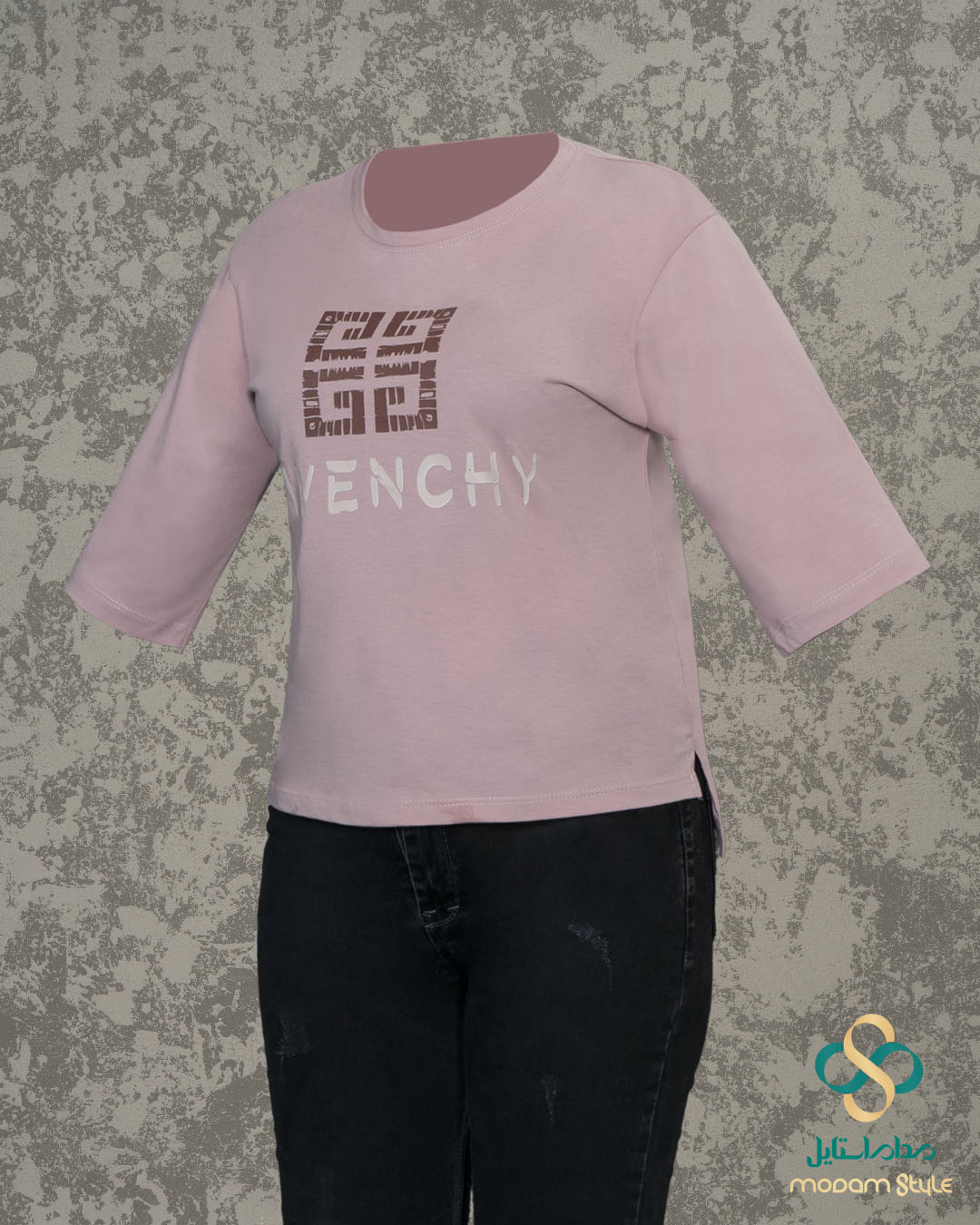 DSC01921 -1350 تیشرت کراپ چاکدار چاپ دار دورساتین